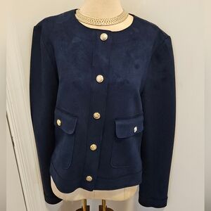 PHILOSOPHY OFFICE CHIC NAVY BLUE FAUX SUEDE JACKET